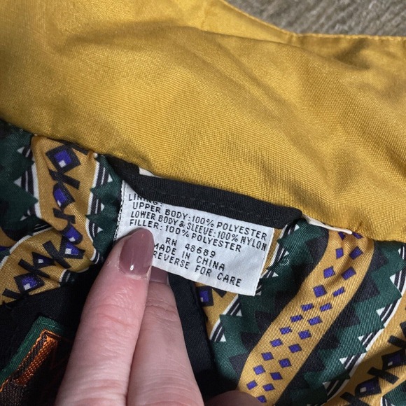 Misty Valley Vintage 80s/90s Abstract Puffer Jacket Women's MEDIUM Black Aztec - Picture 3 of 12